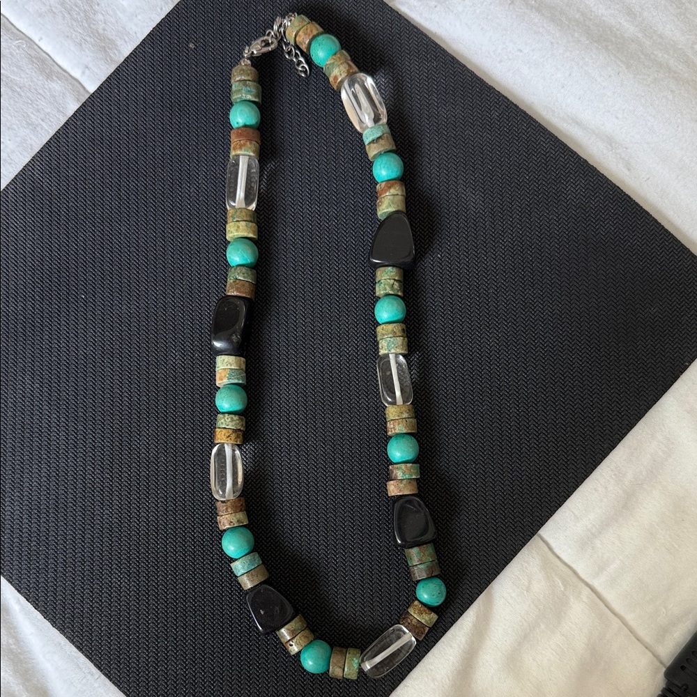 Turquoise, Black & Clear Bead Necklace - Women Jewelry